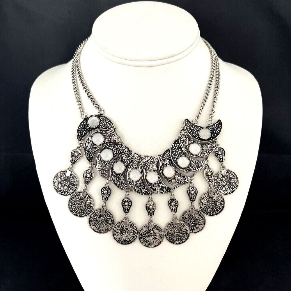 New Statement Necklace Antique Silver Ornate Design - 4A